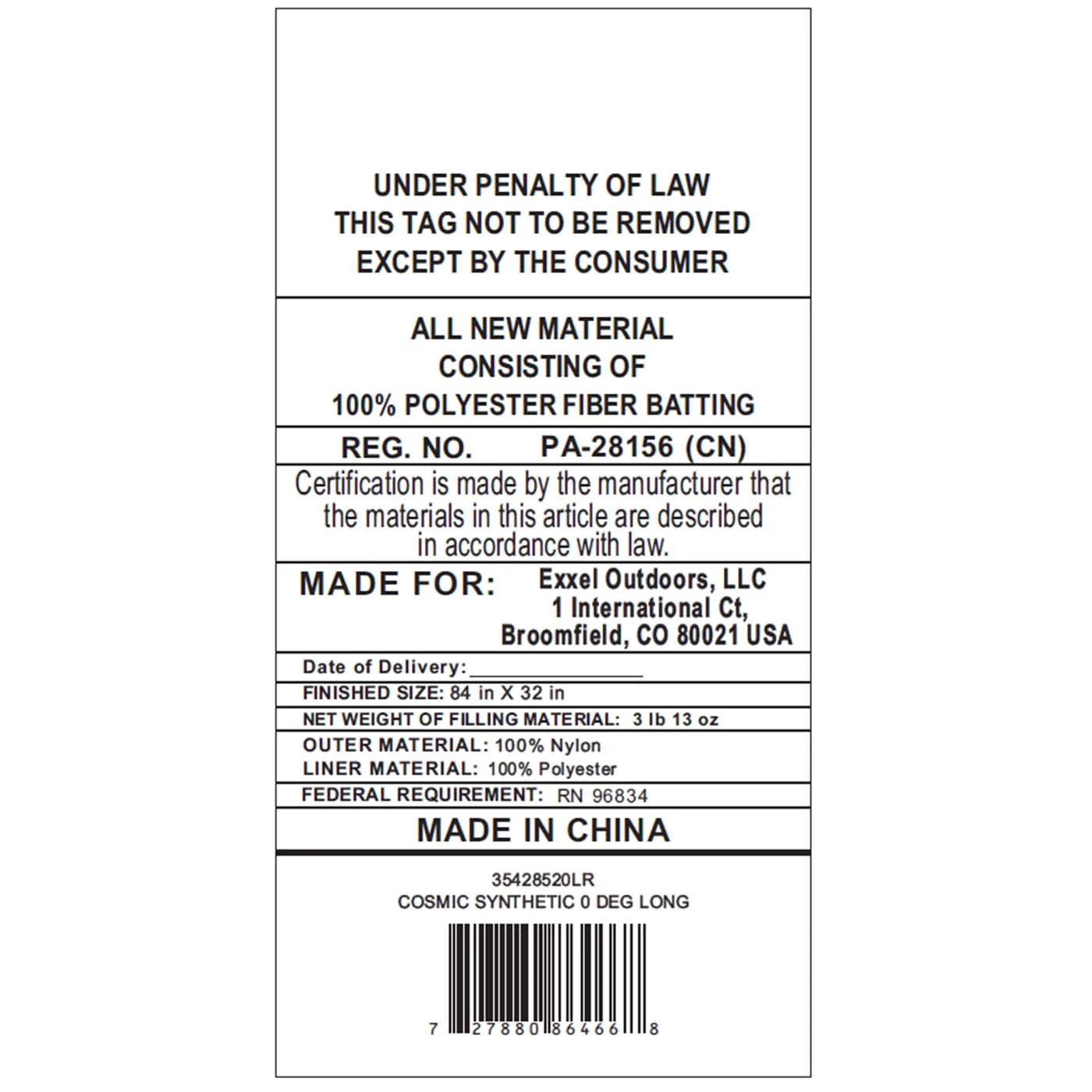 Kelty Cosmic Synthetic 0 Deg Sleeping Bag - Long 8 Kelty Cosmic Synthetic 0 Deg Sleeping Bag - Long - Image 6